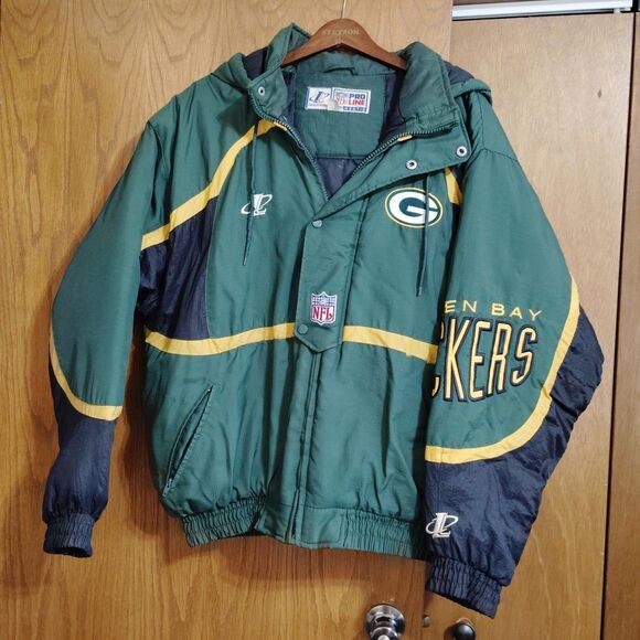 Vintage NFL Pro Line Green Bay Packers Jacket Hooded Large Full Zip Green *READ - Picture 1 of 16